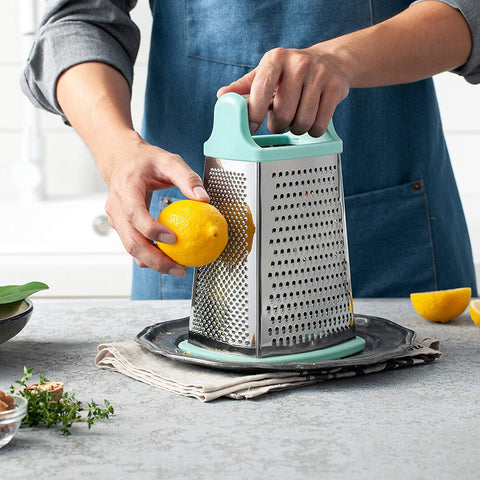 Image of Professional Cheese Grater - Stainless Steel, XL Size, 4 Sides - Perfect Box Grater for Parmesan Cheese, Vegetables, Ginger - Dishwasher Safe - Mint