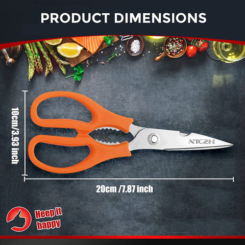 Image of Kitchen Shears, Multi-Function Heavy Duty Dishwasher Safe Poultry Shears, Food Grade Stainless Steel Sharp Utility Scissors for Food, White