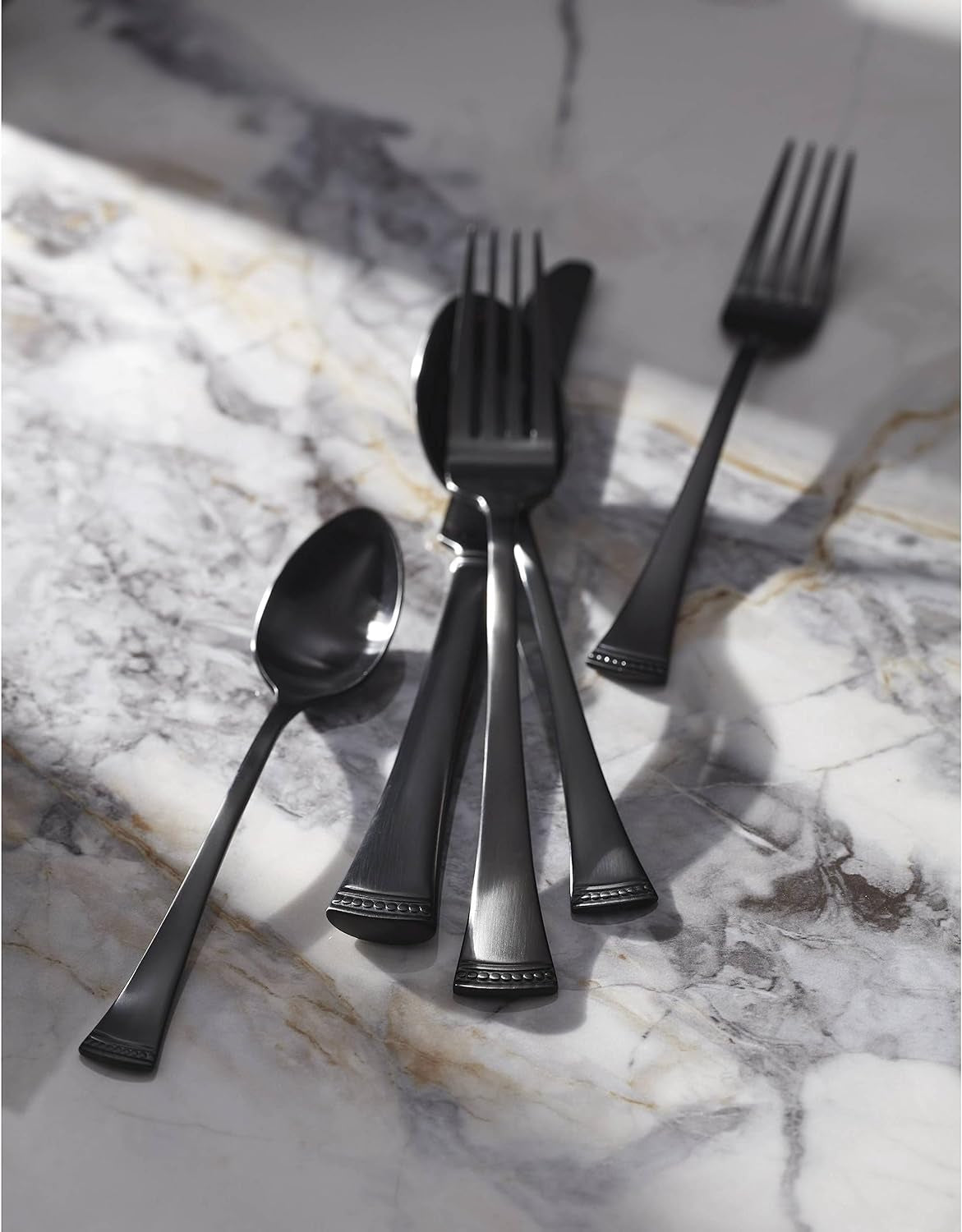 Portola Satin Black Piece Flatware Set, 20 Count, Metallic