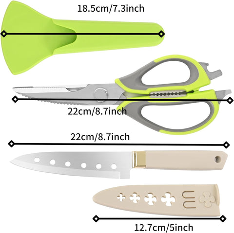 Image of Kitchen Shears Heavy Duty Kitchen Scissors with Magnetic Holder Multi Purpose Kitchen Scissors and a Paring Knife, Dishwasher Safe Kitchen Shear for Meat, Vegetables (Green and Grey Magnetic Scissors)