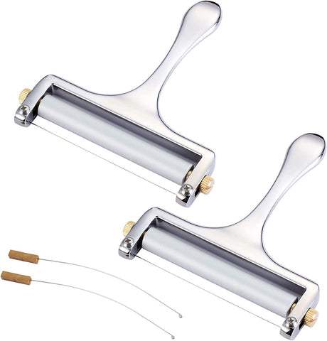 Image of 2 Pack Cheese Slicers with 2 Extra 304 Stainless Steel Cutting Wires, Wire Cheese Slicer with Adjustable Thickness for Mozzarella Cheese, Cheddar Cheese, Gouda Cheese (Silver)