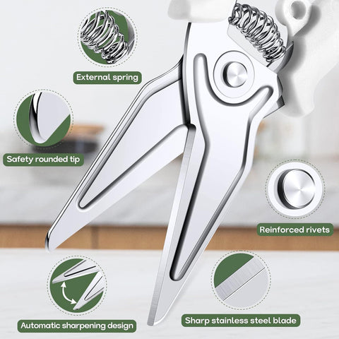 Image of White Kitchen Scissors for Heavy Duty Work Poultry Shears Dishwasher Safe Meat Shears Stainless Steel Cooking Scissors for Chicken Thanksgiving Christmas Day