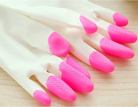 Image of Reusable Dishwashing Cleaning Gloves with Latex Free, Synthetic Rubber Gloves,,Kitchen Gloves 3 Pairs,Green+Blue+Pink