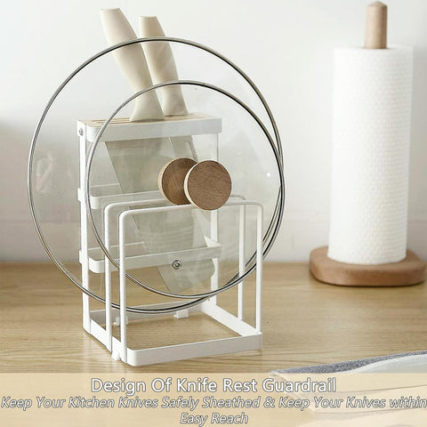 Image of Knife Holder,  Kitchen Cabinet Knife Holder without Knives, Universal Metal Knife Block Cutting Board Organizer, Kitchen Storage Organizer. (White)