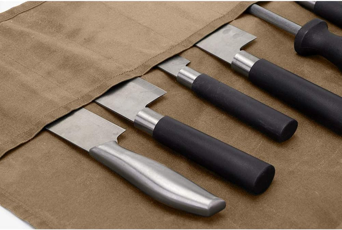 Knife Roll,Knife Bag,Knife Case,Waxed Canvas Chef Knife Bag,Portable Knife Roll Bag with 10 Slots plus 1 Zipper Pockets Can Hold Home Kitchen Knife Tools up to 18.8”,Heavy Duty Knife Bags for Chefs