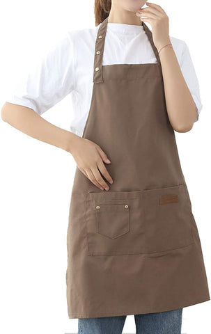 Image of Aprons for Women Men BBQ Chef Cooking Artist Water Drop Resistant Canvas Adjustable Kitchen Apron with Pockets for Unisex Grill Baking Painting Art Stylist Dishwashing Comfortable Aprons (Khaki)