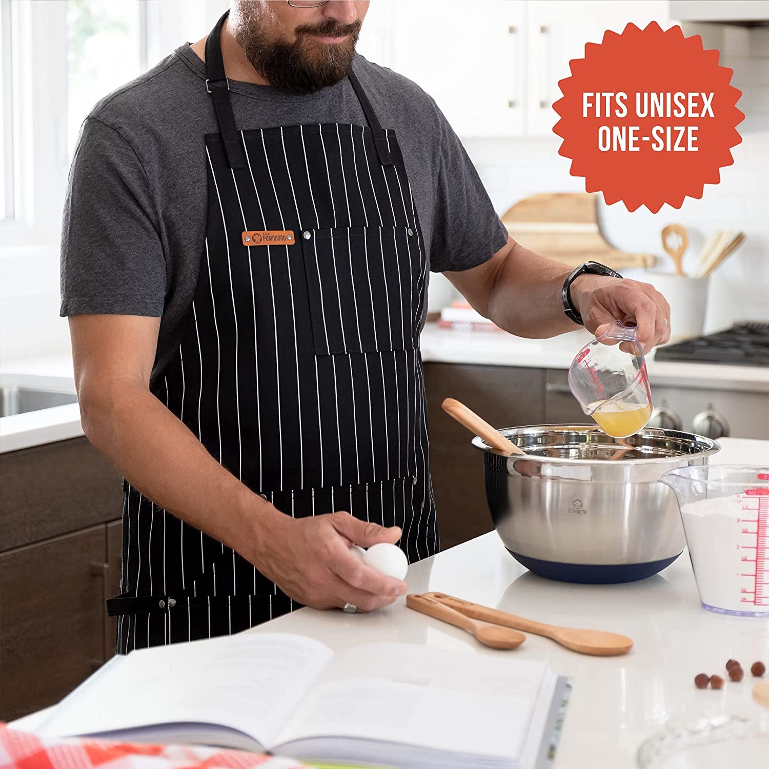 Chef Apron for Men and Women - Kitchen Apron with Pockets & Adjustable Neck Straps - Cooking Apron 100% Cotton