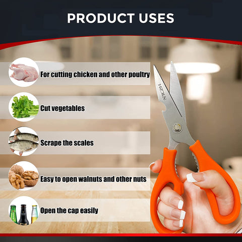 Image of Kitchen Shears, Multi-Function Heavy Duty Dishwasher Safe Poultry Shears, Food Grade Stainless Steel Sharp Utility Scissors for Food, White