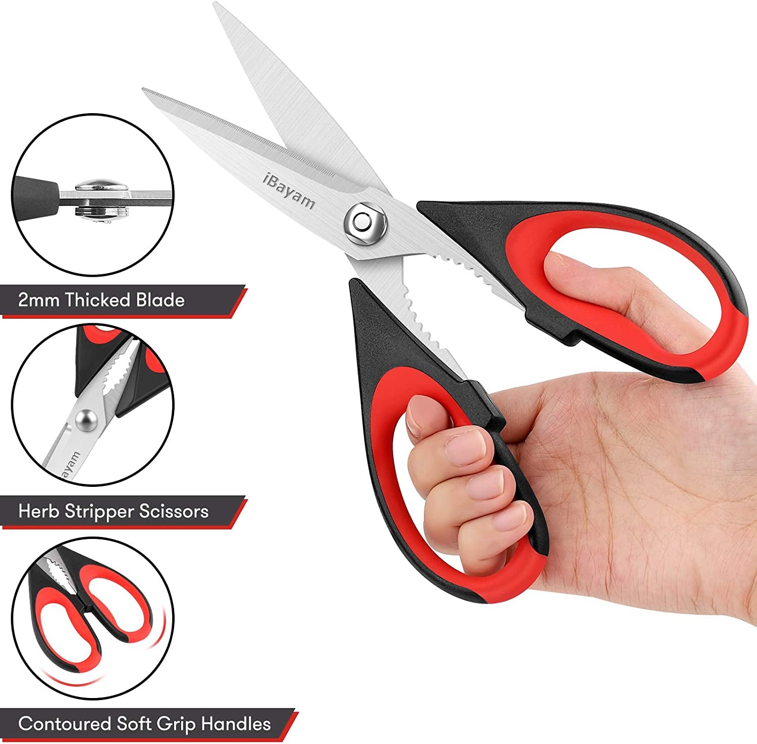 Kitchen Shears,  Kitchen Scissors All Purpose Heavy Duty Meat Scissors Poultry Shears, Dishwasher Safe Food Cooking Scissors Stainless Steel Utility Scissors, 2-Pack (Black Red, Black Gray)