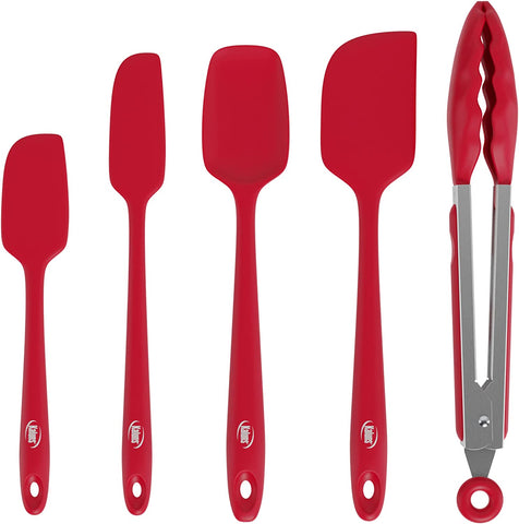 Image of Silicone Spatula Set 5 Pcs Rubber Spatulas Silicone Heat Resistant 600°F, Spatulas for Nonstick Cookware, Seamless Design with Stainless Steel Core, Dishwasher Safe, Bonus Tongs Included