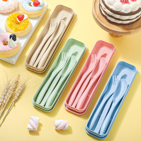 Image of 8 Sets Reusable Travel Utensils Set with Case Portable Spoon Knife Fork Tableware Lunch Box Spoon Fork Portable Cutlery for Kids Adult Travel Picnic Camping Christmas Thanksgiving