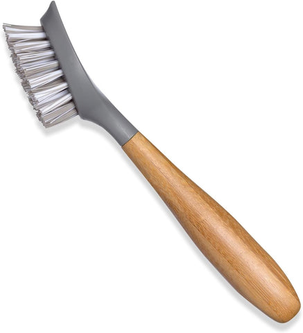 Image of Tenacious C Cast Iron Brush and Scraper with Bamboo Handle – Skillet Scrubber with Tough Nylon Bristles, Grey, One Size, Gray