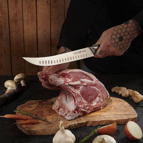 Image of Butchers Knife Set – Cimeter and Bullnose Butcher Breaking Knives – Forged High Carbon German Steel – Full Tang & Razor Sharp – Ergonomic Handle Design – Artisan Series