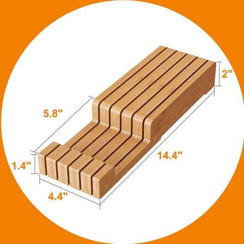 Image of In-Drawer Knife Organizer Bamboo Knife Block, Drawer Knife Storage Steak Knife Holder without Knives,Holds up to 5 Knives(Not Include)