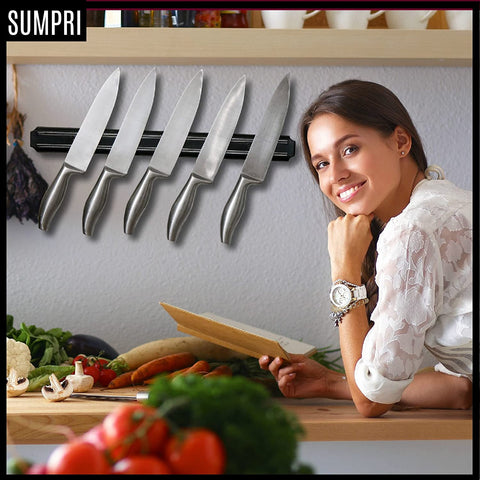Image of Magnetic Knife Holder for Wall (15Inch X Set of 2) Magnetic Knife Strip with Extra Strong Design, Easily Holds Large Knives -Easy to Install, the Perfect Space Saver -By