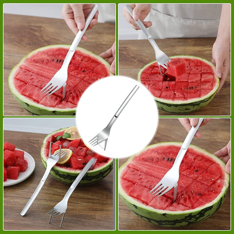 Image of 2 Pack Watermelon Fork Slicer, 2-In-1 Multifunctional Stainless Steel Watermelon Slicer, Upgrade Unique Design Summer Watermelon Cutter for Camping Kitchen.