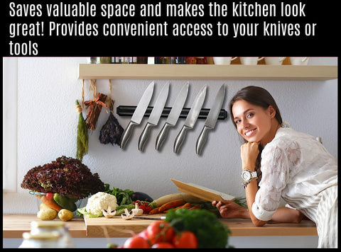 Image of Magnetic Knife Holder for Wall (15Inch X Set of 2) Magnetic Knife Strip with Extra Strong Design, Easily Holds Large Knives -Easy to Install, the Perfect Space Saver -By