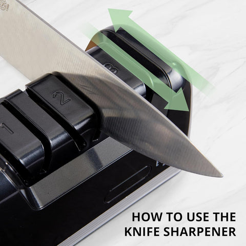 Image of Professional Electric Knife Sharpener | 3 Stage Chef Knife Sharpening Tool for Kitchen Knives, Pocket Knife Scissors & Serrated Blades | Diamond Coated Abrasives & Precision Angle Guides