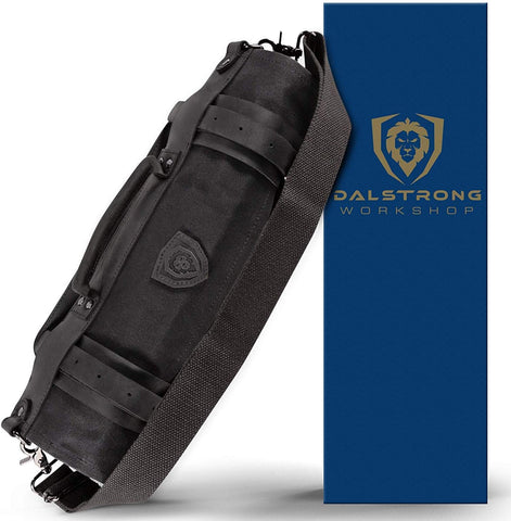 Image of Carrier Bag Case, Nomad Knife Roll - 12Oz Heavy Duty Canvas & Top Grain Leather Roll Bag - 13 Slots - Interior and Rear Zippered Pockets - Blade Travel Storage/Case - Nightmaster (Black)