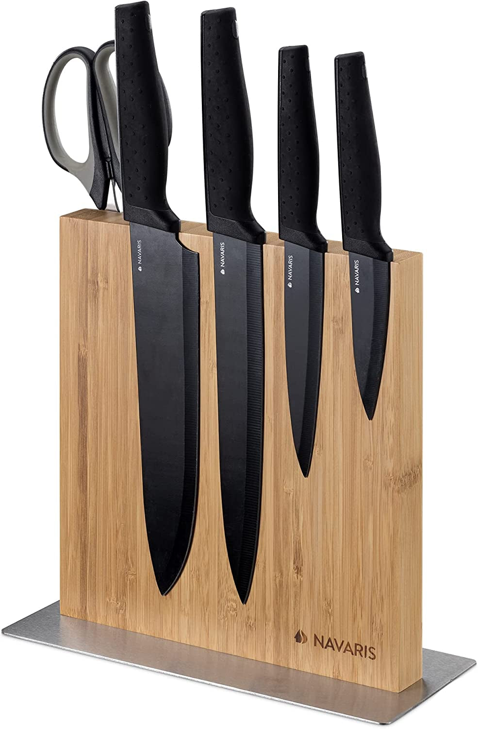 Wood Magnetic Knife Block - Double Sided Wooden Magnet Holder Board Stand for Kitchen Knives, Scissors, Metal Utensils - Bamboo, 8.9 X 8.7 In
