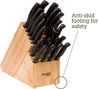 20 Slot Universal Knife Block:  X-Large Bamboo Wood Knife Block without Knives - Countertop Butcher Block Knife Holder and Organizer with Wide Slots for Easy Kitchen Knife Storage