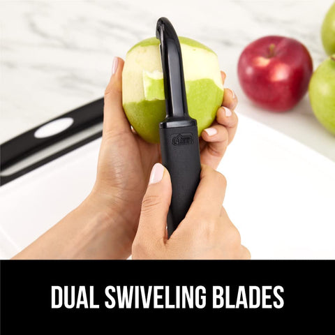Image of Sharp Stainless Steel Swivel Vegetable Peeler, Comfortable Handle, Dishwasher Safe, Kitchen Food Peelers, Easy Peeling, Peel Vegetables, Apple, Potato, Corn, Safe Blade Guard, Black