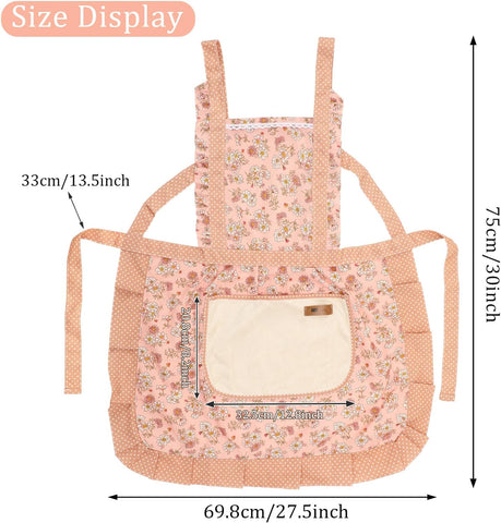 Image of 2Pcs Women Aprons with Pockets, Floral Apron Big Pocket Baking Mothers Day Gift Soft Chef Aprons for Kitchen Cooking Baking