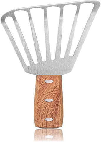 Image of 43068 Wood Handle Fish Spatula, 6.5" Blade, Silver