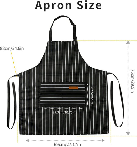 Image of 2 Pieces Kitchen Cooking Aprons, Cotton Polyester Blend Adjustable Bib Aprons with 2 Pockets for Women Men Chef Chef (Black/Brown Stripes, 2)