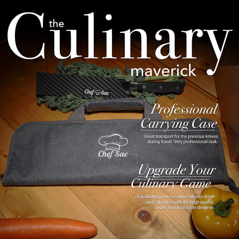 Image of Chef Knife Roll Bag Travel Case | 8 Pockets for Knives & Tools | 2 Flaps with Cleaver & Mesh Pocket | Honing Rod Slot | Chef Knife Case for Professional & Students | Knives Not Included (Denim Grey)