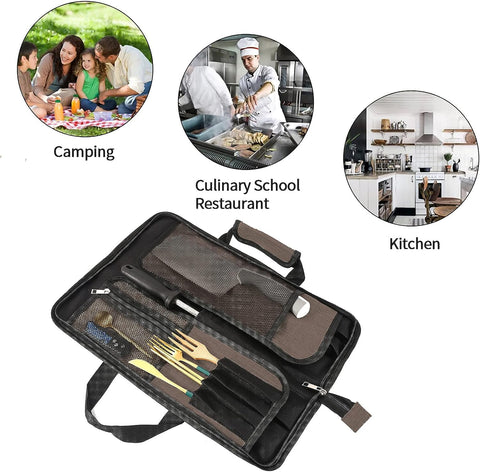 Image of Chef’S Knife Roll Bag, Heavy Duty Oxford Chef Knife Bag, Portable 13 Slots Chef Knife Case, Multi-Function Cutlery Knives Pouch Holder Knife Wrap Wallet Tool Roll (Khaki)