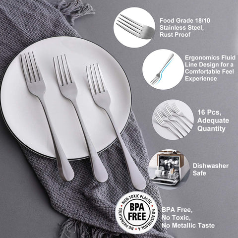 Image of Dinner Forks,Set of 16 Top Food Grade Stainless Steel Silverware Forks,Table Forks,Flatware Forks,8 Inches,Mirror Finish & Dishwasher Safe,Use for Home,Kitchen or Restaurant