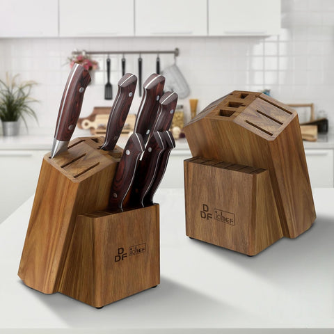 Image of Universal Knife Block 15 Slots, Acacia Wood Knife Block without Knives, Knife Storage Block, Countertop Block Knife Holder and Organizer for Easy Kitchen Knife Storage