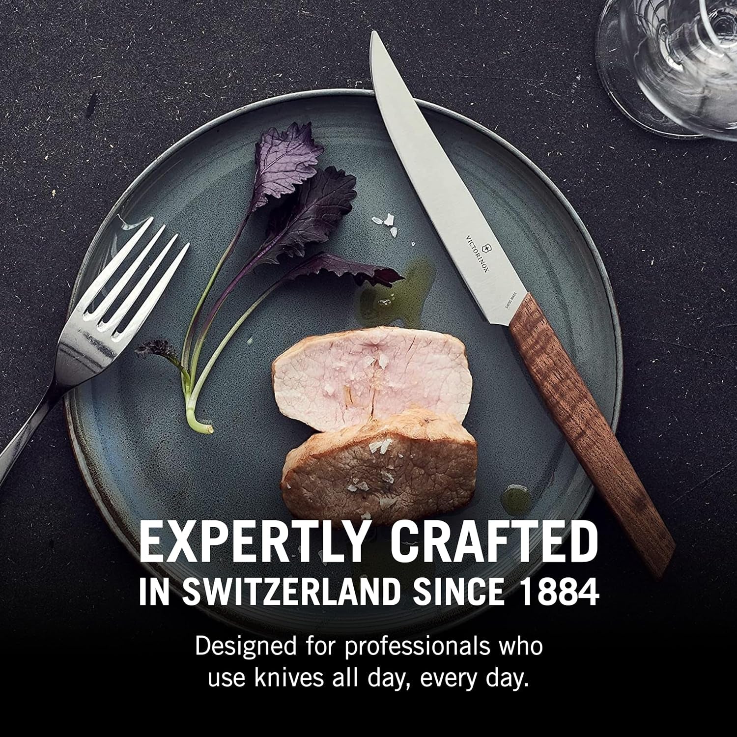 6.9000.12G Swiss Modern 2-Piece Steak Knife Set, 5", Walnut Wood