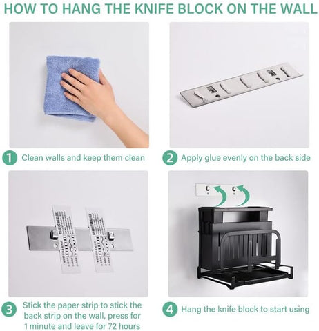 Image of Kitchen Knife Holder, Multifunctional Wall-Mounted Utensil Rack, Knife Holder for Kitchen Counter, Storage Lids, Cutting Board Organizer, Black (Knife Holder-Black)