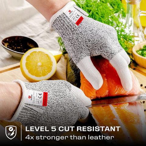 Image of Cut Resistant Work Gloves for Women and Men, with Reinforced Fingers; Comfortable, 100% Food Grade Kitchen Cooking Gloves; Ambidextrous Safety Cutting Gloves; Level 5 Protection; Grey
