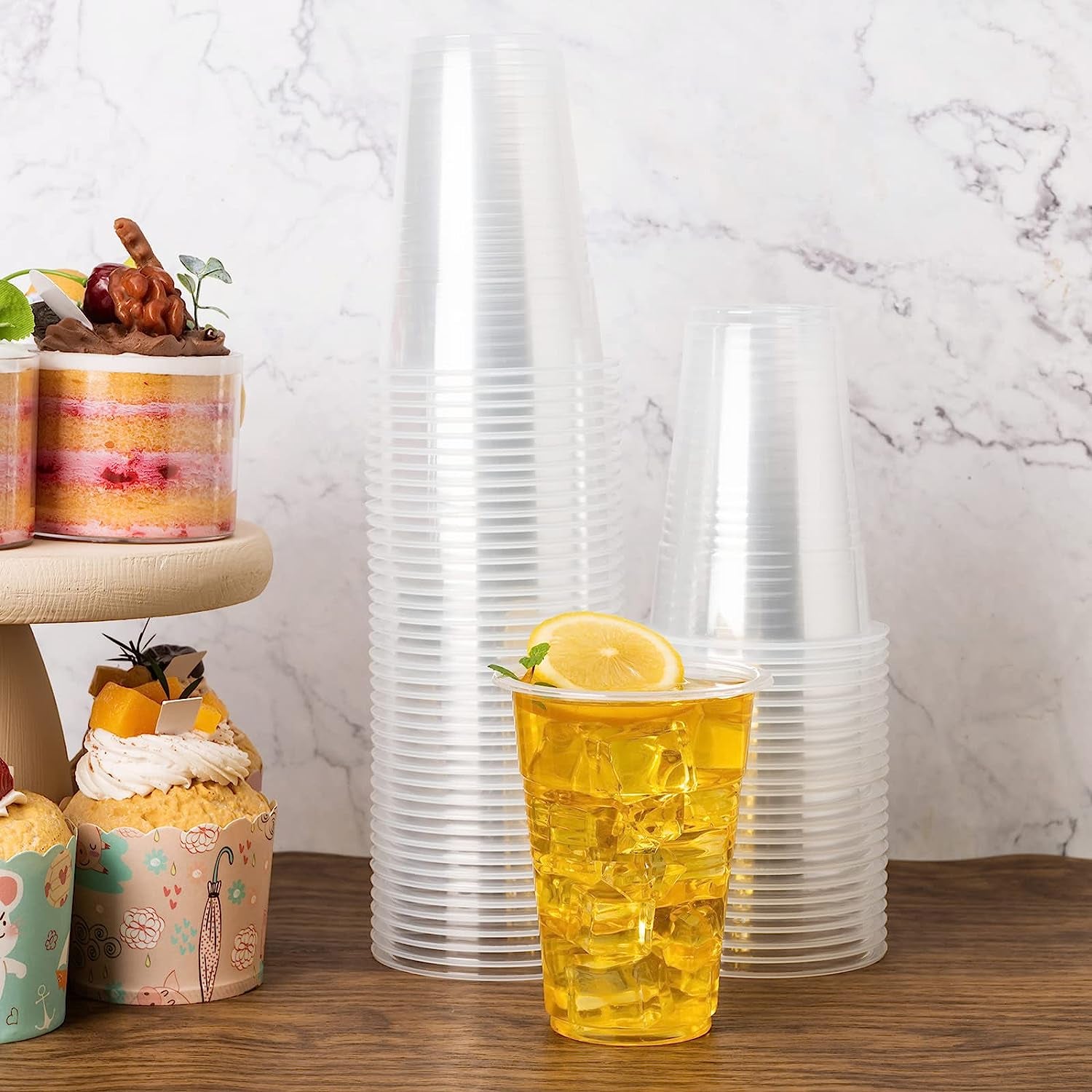 Plastic Cups 9 Oz - 500 Pack, Disposable Clear Plastic Cups, Cold Party Drinking Cups, Transparent Plastic Cups Bulk for Ice Cream, Disposable Cups for Wedding,Christmas Party