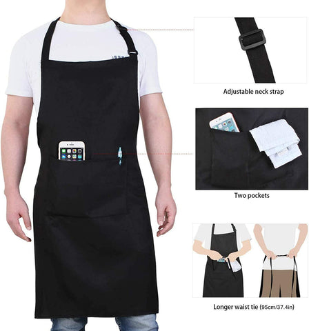 Image of Chef Apron for Men and Women Professional for Cooking with Pockets - Adjustable - Bib Aprons - Water & Oil Resistant - 1 Pack, Black