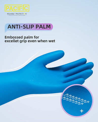 Image of Reusable Dishwashing Cleaning Rubber Gloves, Dish Washing Gloves with Flocked Cotton Liner, Kitchen Gloves, Latex Free, Blue, Medium