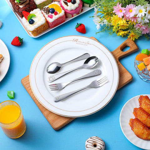 Image of 36 Pcs Kids Silverware Set Toddler Utensils Stainless Steel Safe Forks and Spoons 16 Kids Forks 16 Kids Spoons Children Metal Cutlery Set Baby Flatware Sets (Silver)