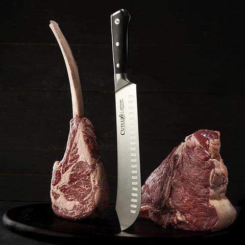 Image of Butchers Knife Set – Cimeter and Bullnose Butcher Breaking Knives – Forged High Carbon German Steel – Full Tang & Razor Sharp – Ergonomic Handle Design – Artisan Series