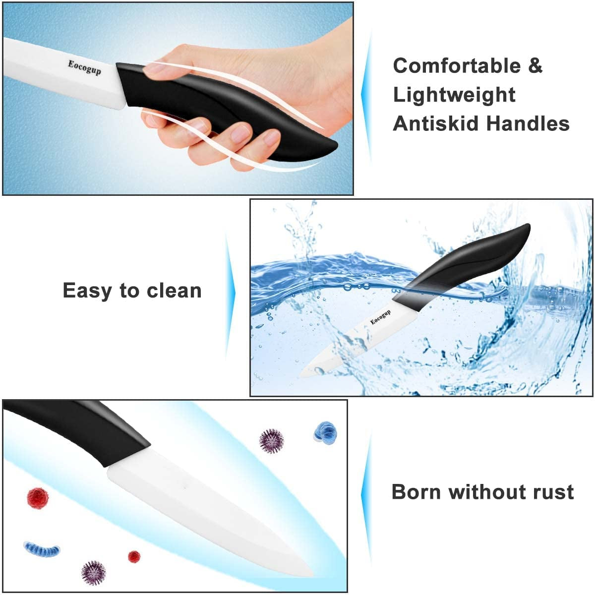 Paring Knife, Large Handle and Super Sharp Ceramic Knife Blade of 4 Inch,Rust Proof Stain Resistant,Abs Handle(Black).