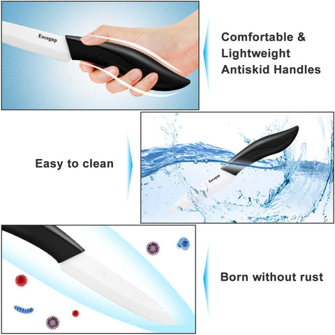 Image of Paring Knife, Large Handle and Super Sharp Ceramic Knife Blade of 4 Inch,Rust Proof Stain Resistant,Abs Handle(Black).