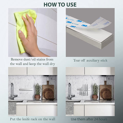 Image of Magnetic Knife Holder for Wall No Drilling – 16 Inch Stainless Steel Magnetic Knife Holder Self Adhesive - Kitchen Magnetic Knife Strip with Adhesive Sticker