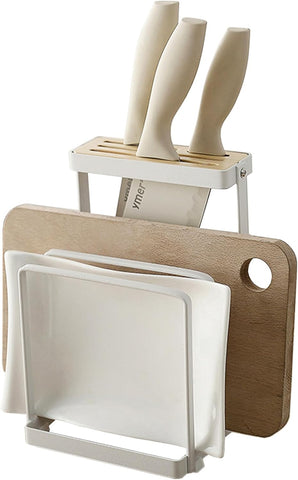 Image of Knife Holder,  Kitchen Cabinet Knife Holder without Knives, Universal Metal Knife Block Cutting Board Organizer, Kitchen Storage Organizer. (White)