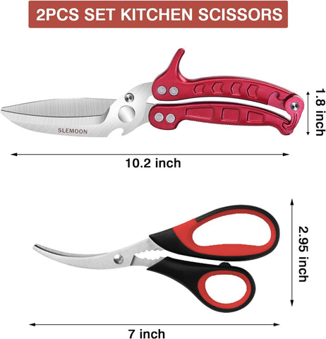 Image of Heavy Duty Kitchen Scissors Poultry Shears 2Pcs Set Burgundy
