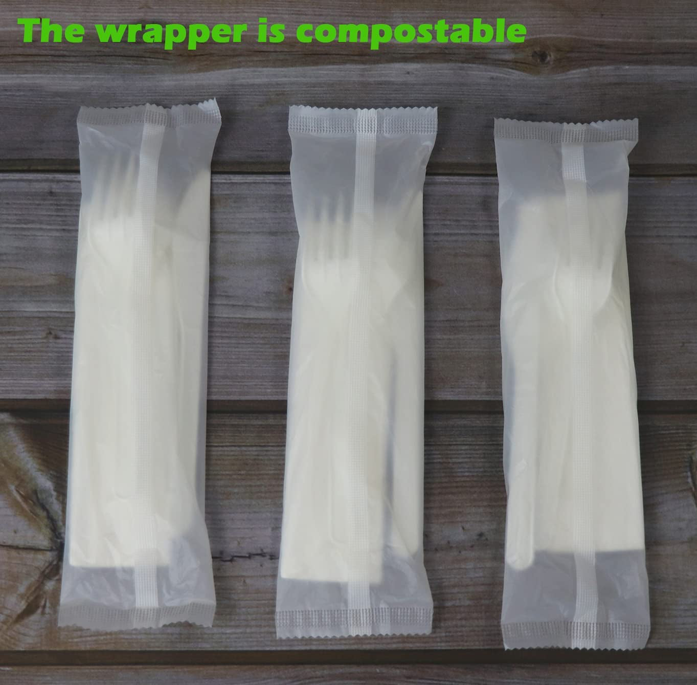 6" Compostable CPLA Cutlery Kits, BPI Certified,200 Sets (Fork, Spoon,Knife,Napkin 4 in 1) Individually Wrapped with Compostable Bags,Alternative to Plastic Disposable Utensils