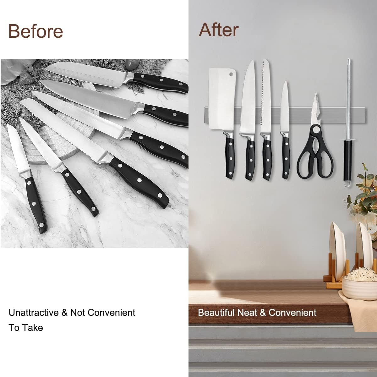 Magnetic Knife Holder for Wall, 2 Pack Knife Magnetic Strip High Quality Stainless Stee, Strong Magnetic Suction No Drilling, Suitable for Household Kitchen Cutter Metal Tools Management (12 Inch)