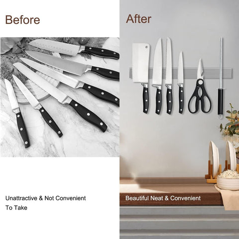 Image of Magnetic Knife Holder for Wall, 2 Pack Knife Magnetic Strip High Quality Stainless Stee, Strong Magnetic Suction No Drilling, Suitable for Household Kitchen Cutter Metal Tools Management (12 Inch)