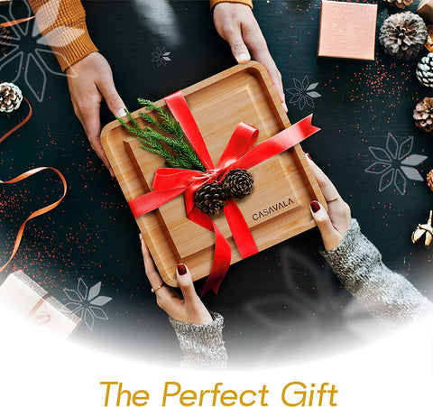 Image of Bamboo Cheese Board Set - Includes 4 Cheese Knives & 10 Cheese Forks- Charcuterie Board Set, Fruit, Cured Meat Serving Platter with Drawer- Ideal for Parties & Events